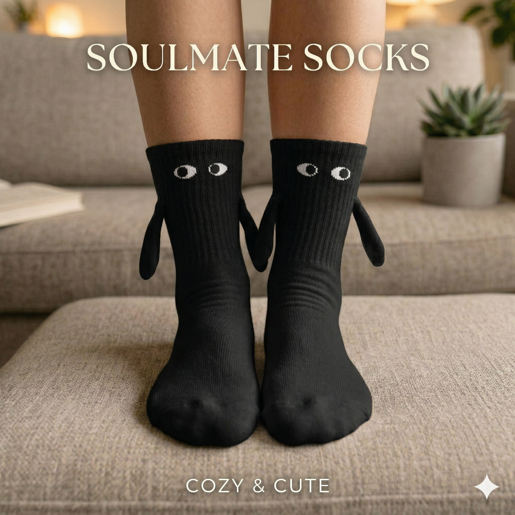 1 Pair Fashion Socks Funny Creative Magnetic Attraction Hands Black White Cartoon Eyes Couples Socks