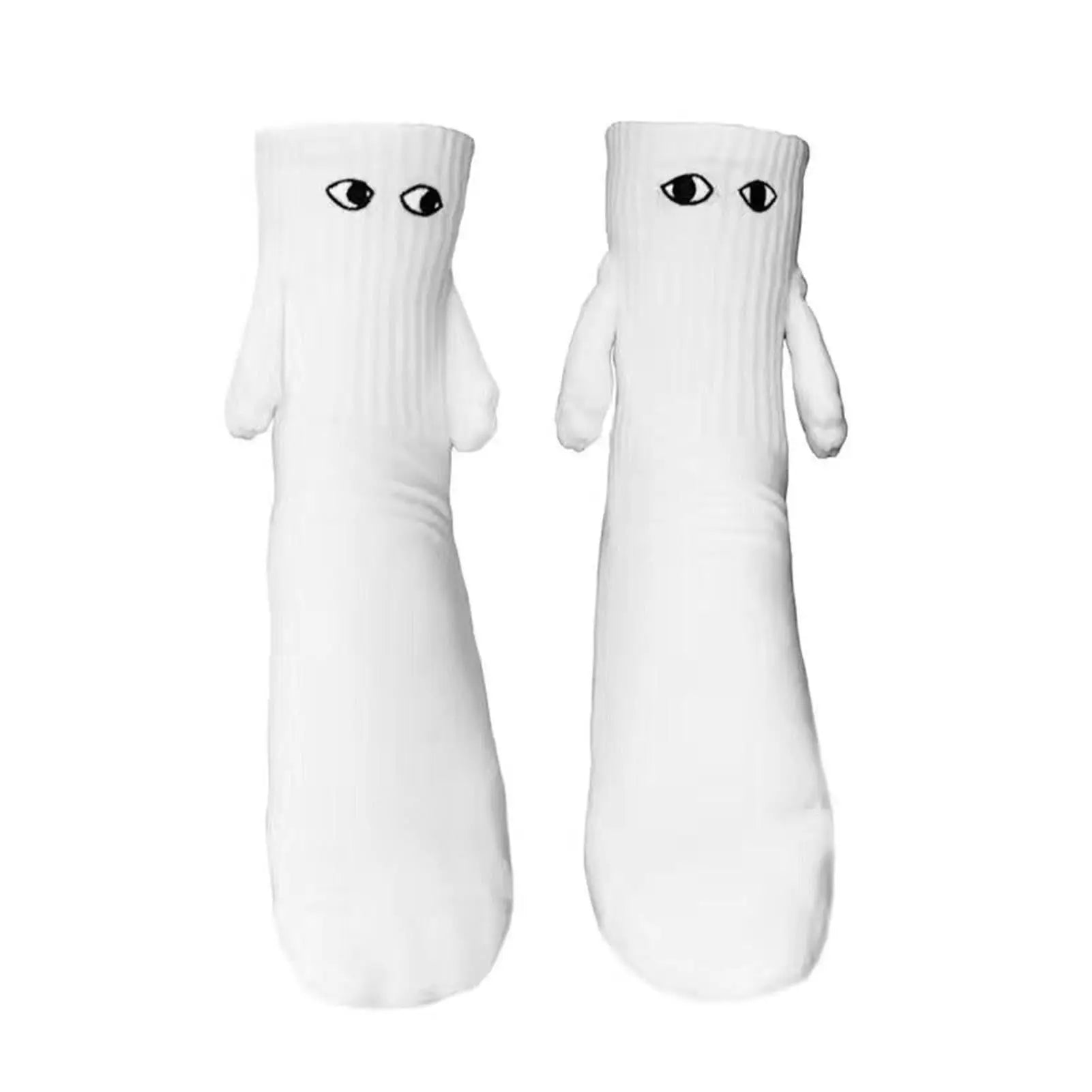1 Pair Fashion Socks Funny Creative Magnetic Attraction Hands Black White Cartoon Eyes Couples Socks