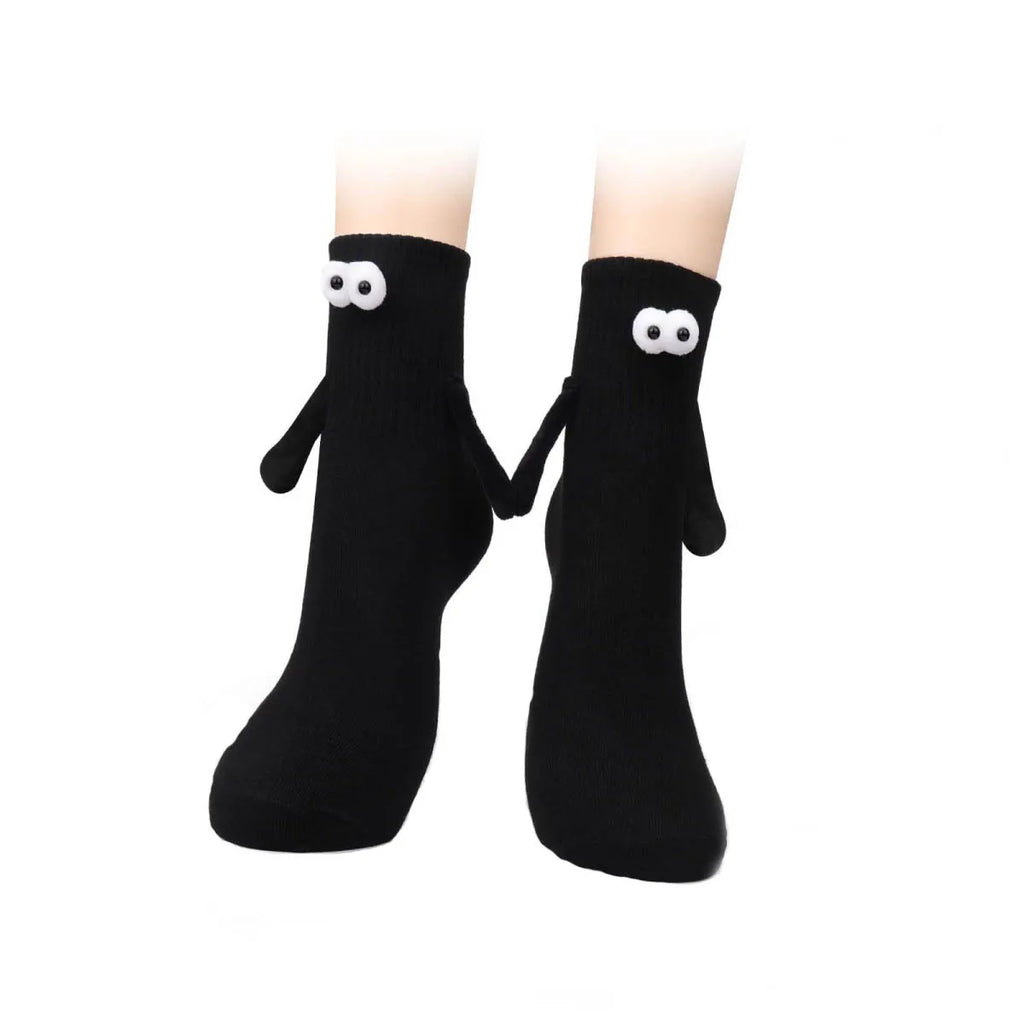 1 Pair Fashion Socks Funny Creative Magnetic Attraction Hands Black White Cartoon Eyes Couples Socks