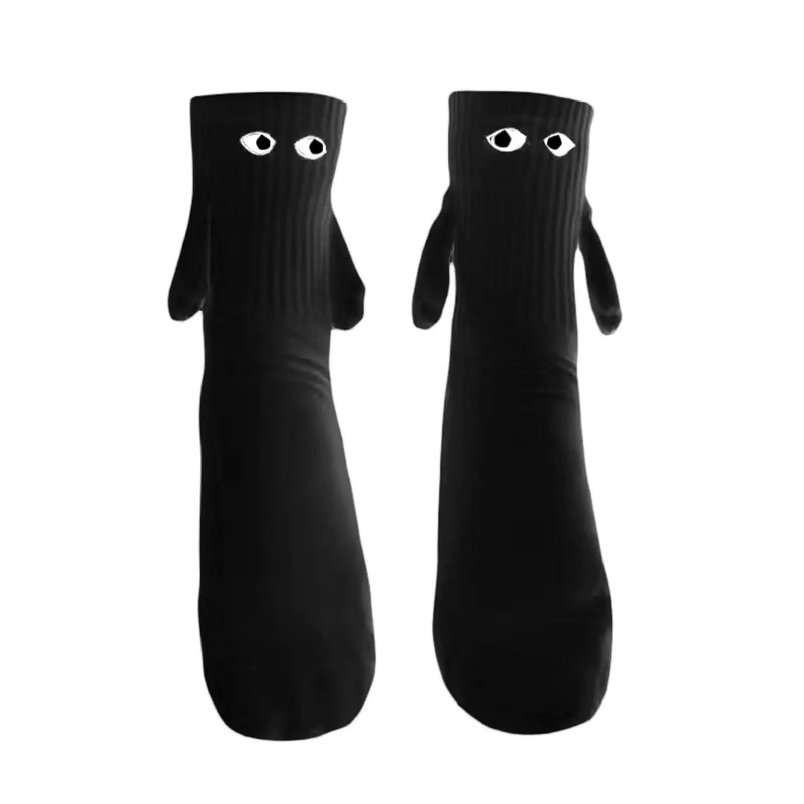 1 Pair Fashion Socks Funny Creative Magnetic Attraction Hands Black White Cartoon Eyes Couples Socks