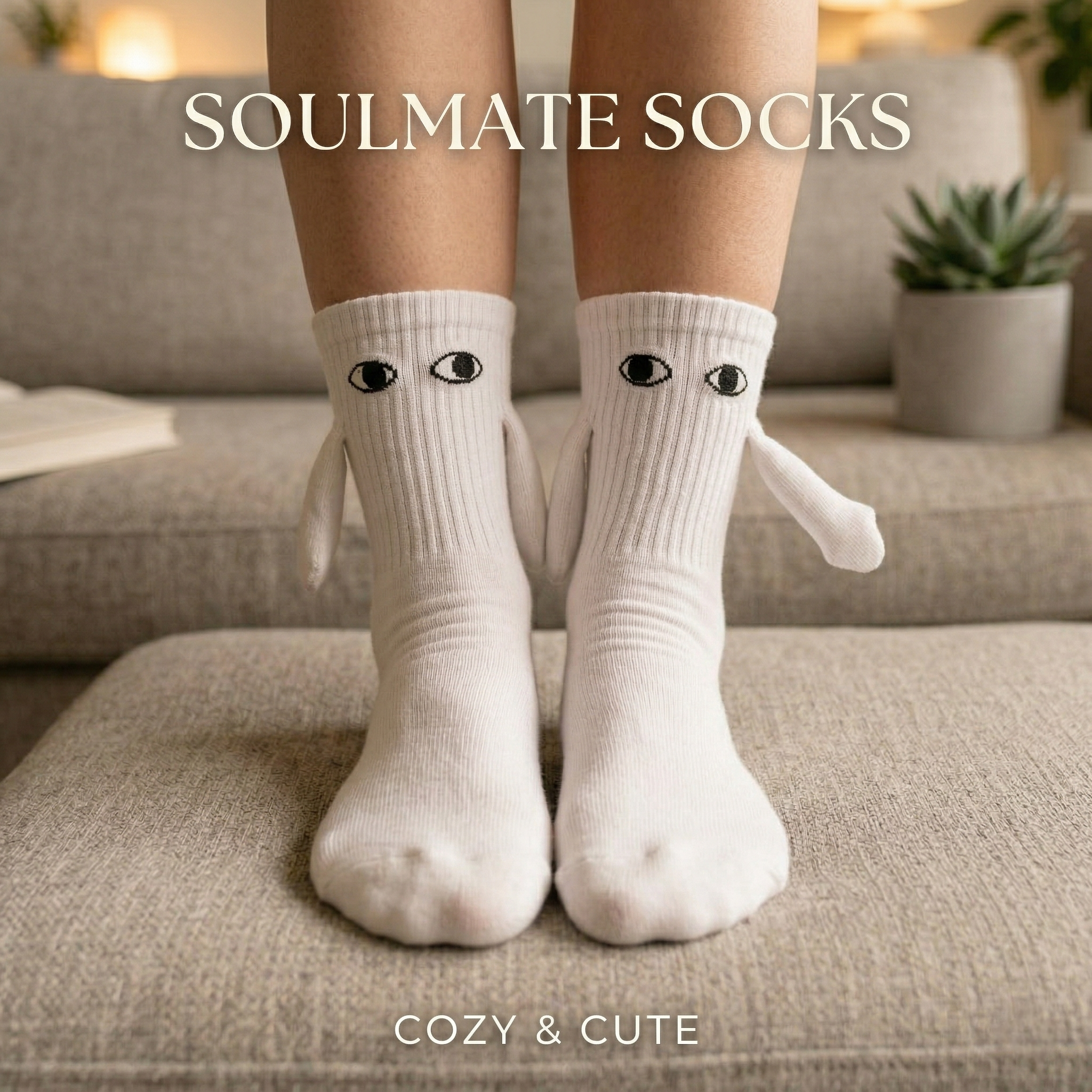 1 Pair Fashion Socks Funny Creative Magnetic Attraction Hands Black White Cartoon Eyes Couples Socks